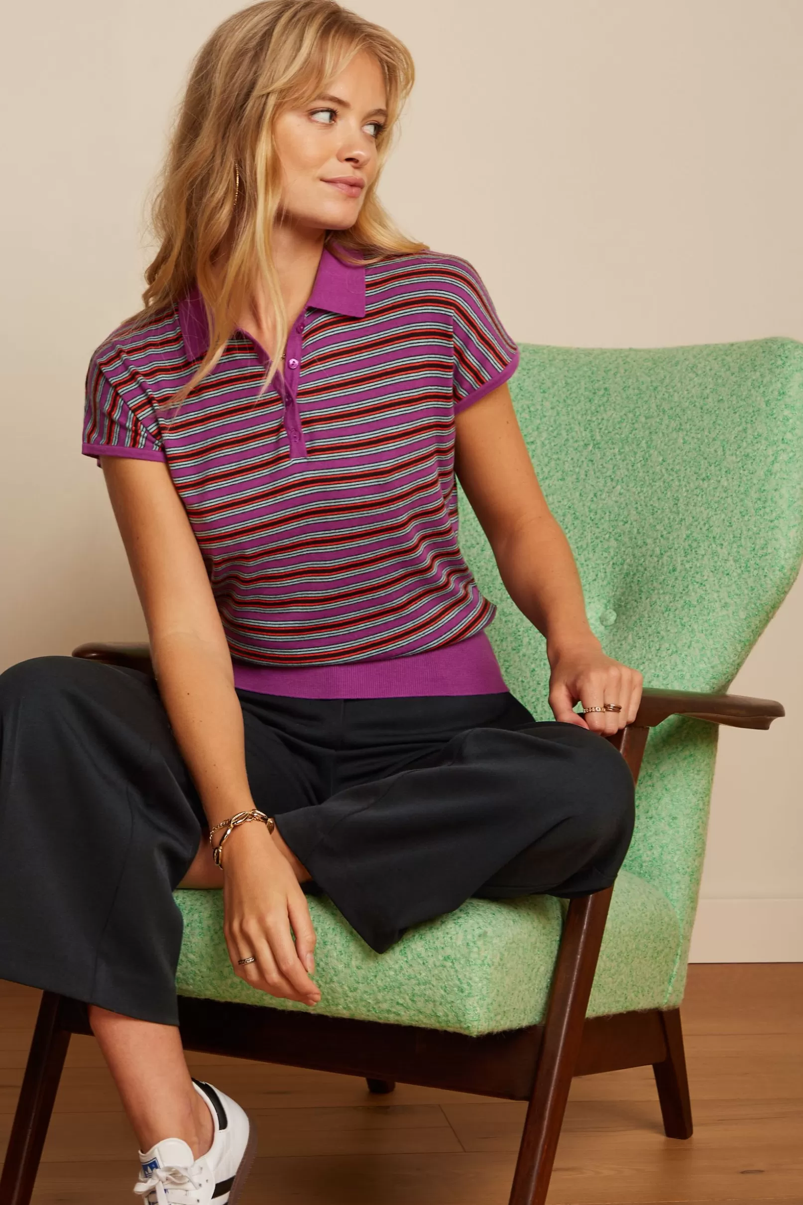 Tops & Shirts*King Louie Ann Polo Top Bee Stripe Sparkling Purple