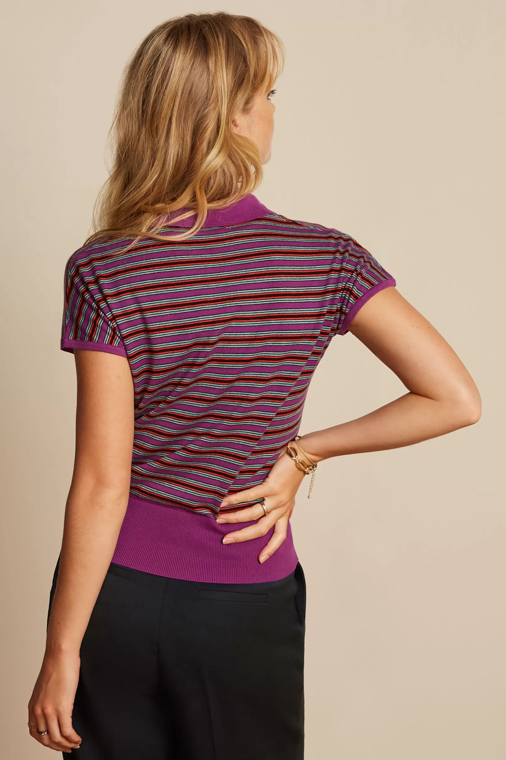 Tops & Shirts*King Louie Ann Polo Top Bee Stripe Sparkling Purple