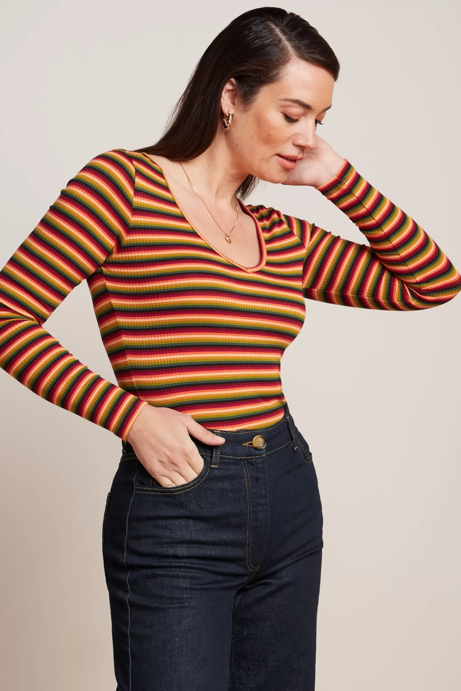 Tops & Shirts*King Louie Carice V Top Mimmi Stripe Cabernet Red