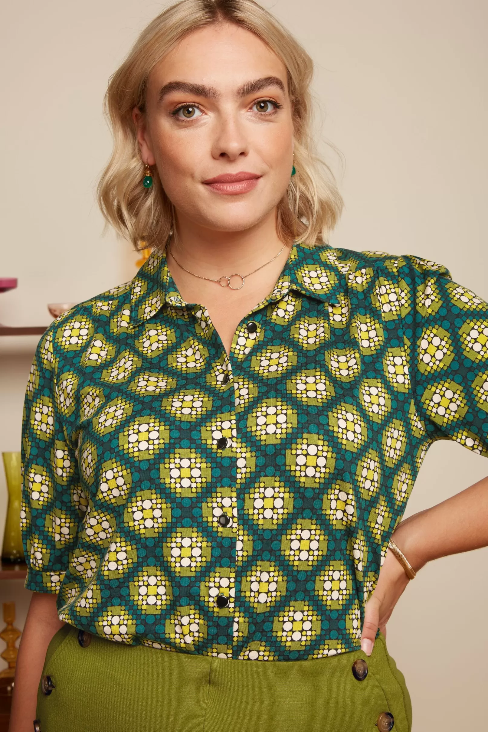 Blouses*King Louie Carina Blouse Kirby Para Green