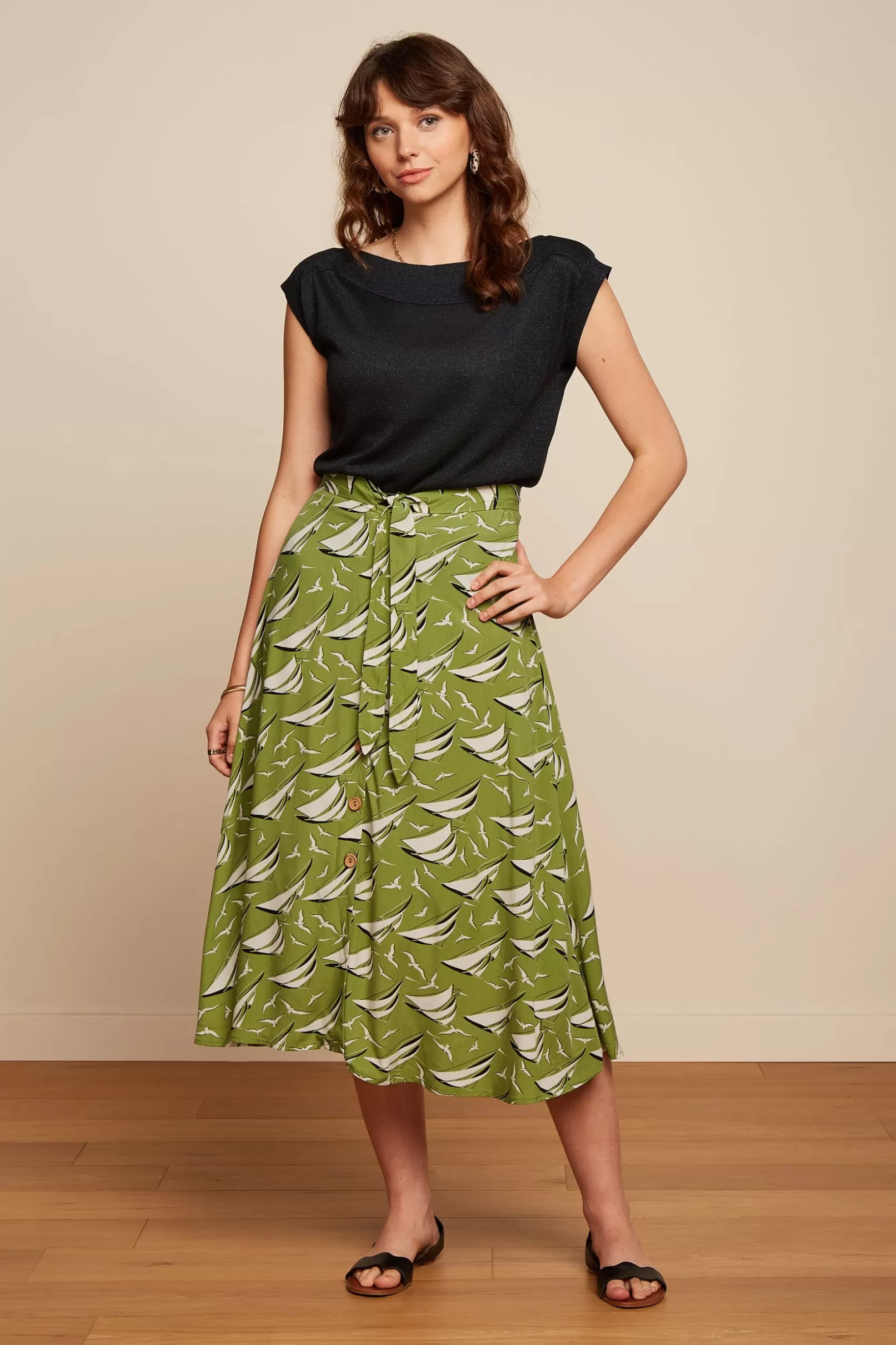 Rokken*King Louie Judy Midi Skirt Bateau Woodbine Green