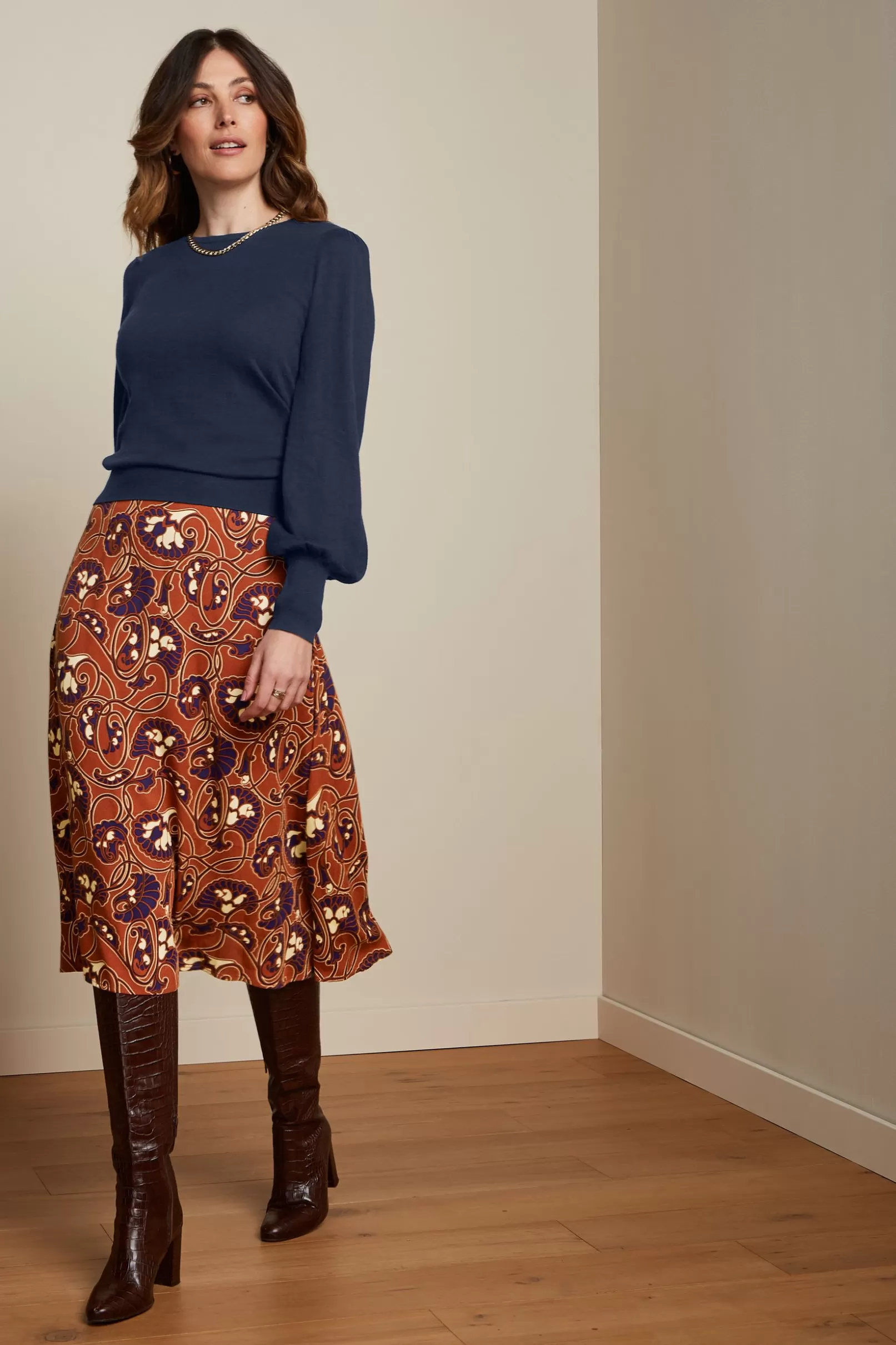 Rokken*King Louie Juno Midi Skirt Cecilia Spicy Brown