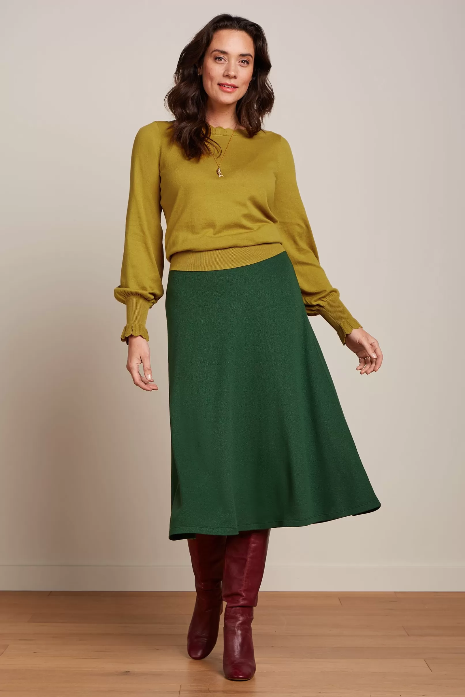 Rokken*King Louie Juno Midi Skirt Milano Crepe Forest Green