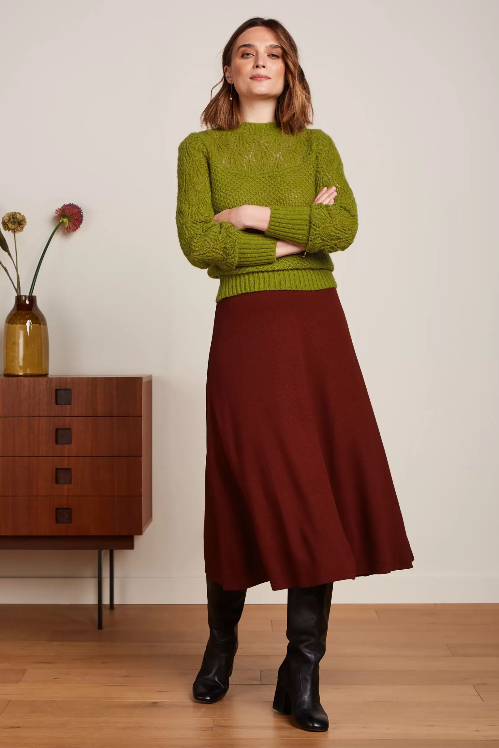 Rokken*King Louie Juno Midi Skirt Milano Crepe Sandelwood Brown