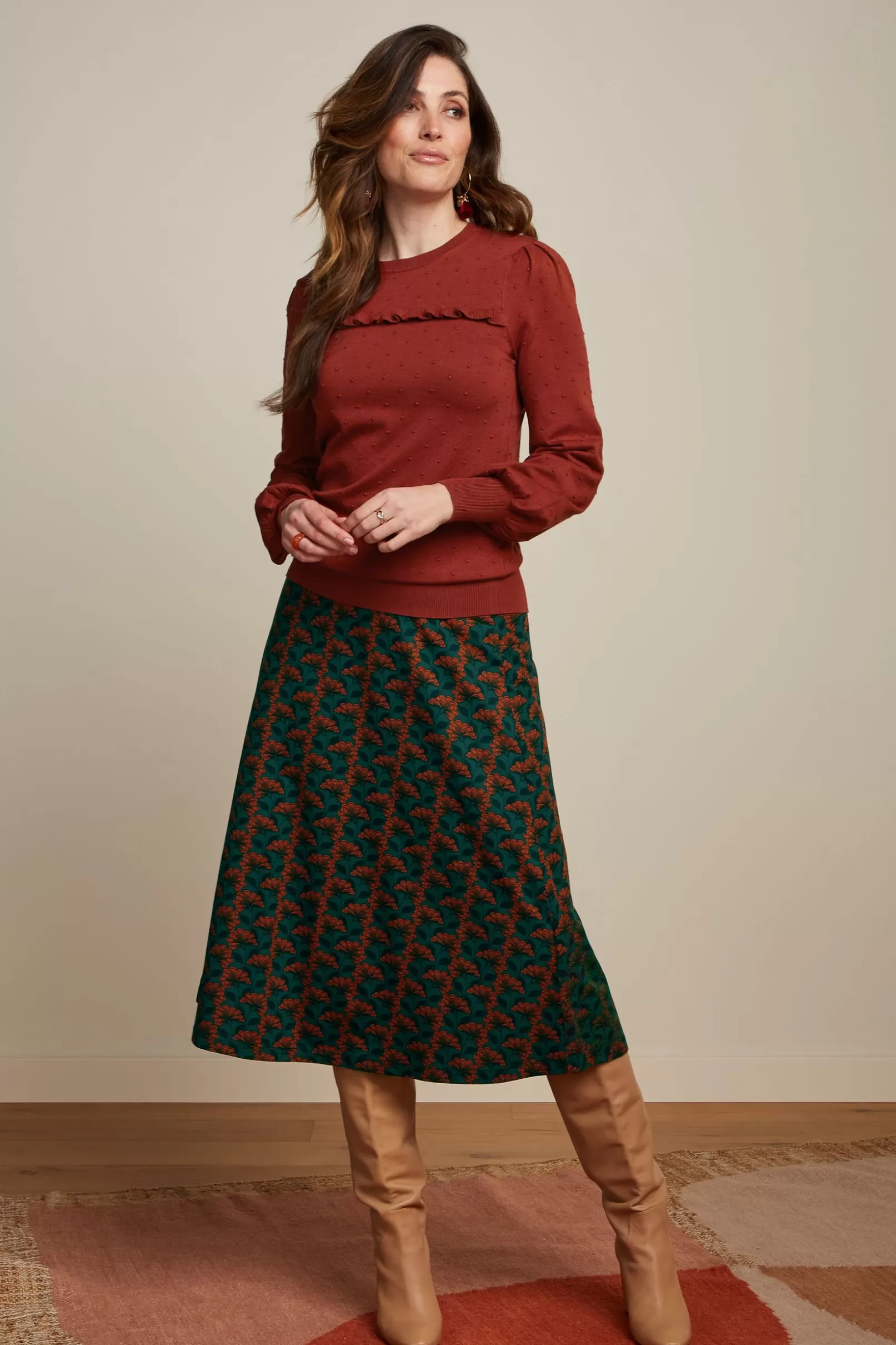 Rokken*King Louie Juno Midi Skirt Noushh Pine Green