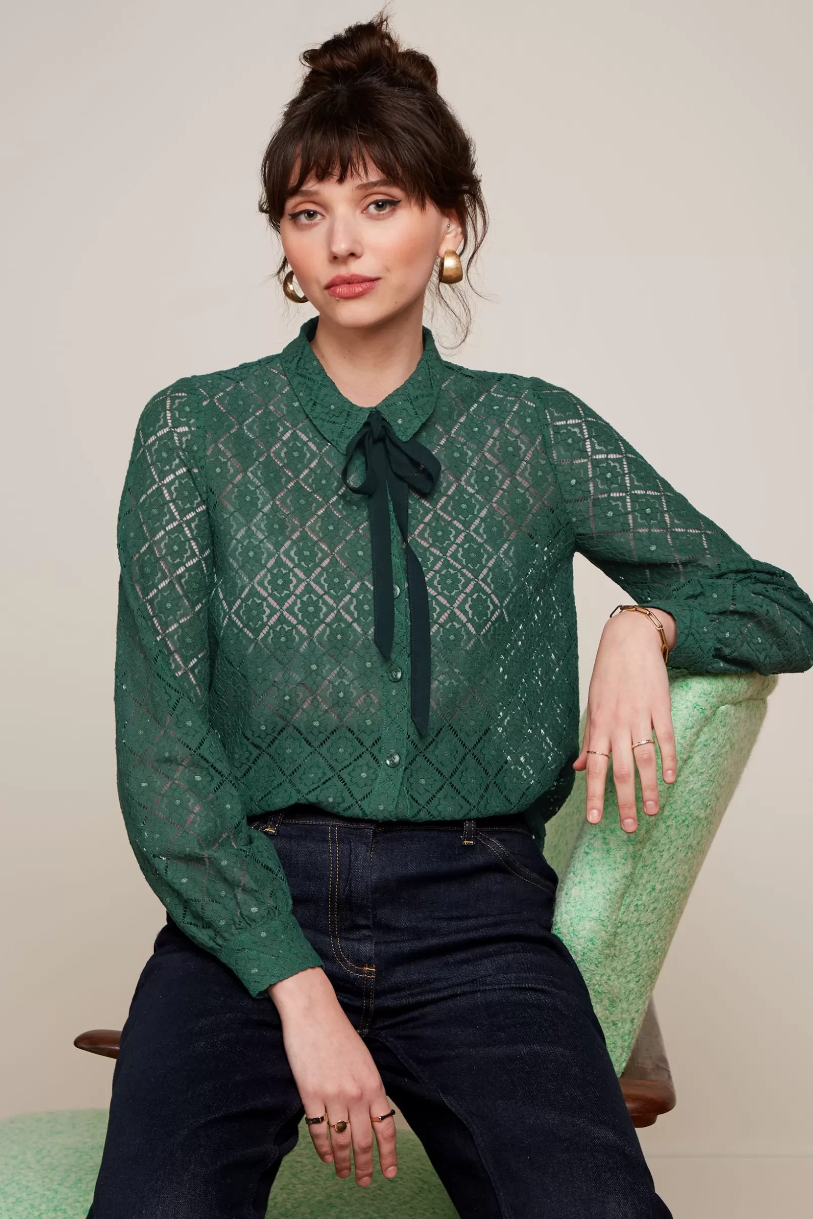 Blouses*King Louie Maisie Blouse Artiste Lace Amazon Green