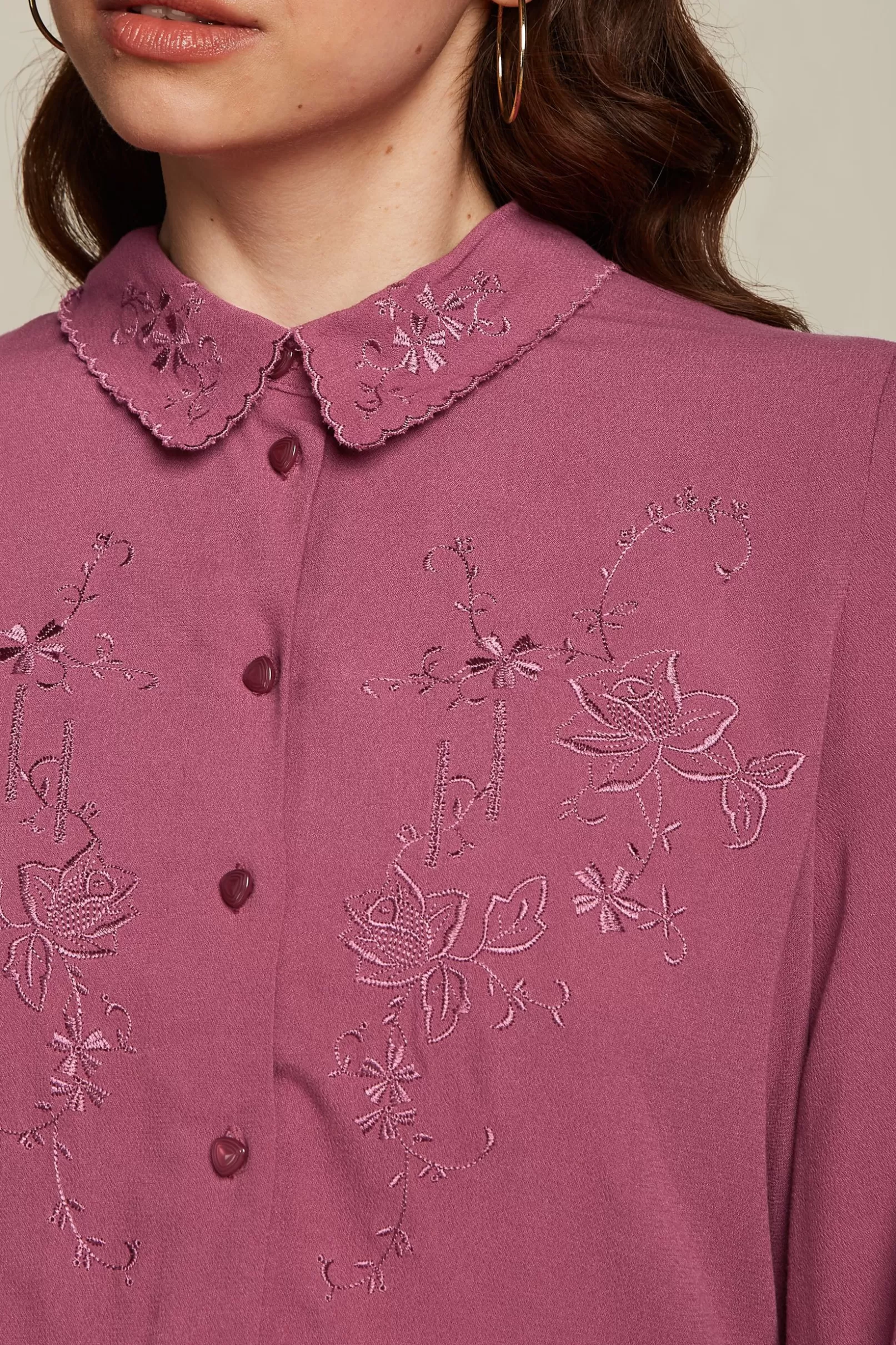 Blouses*King Louie Maisie Blouse Lyonne Embroidery Maroon Red