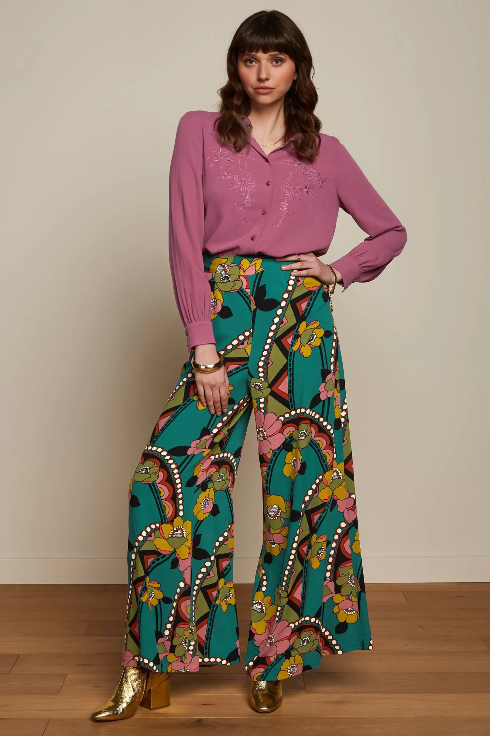 Broeken*King Louie Palazzo Pants Lovechild Antique Green