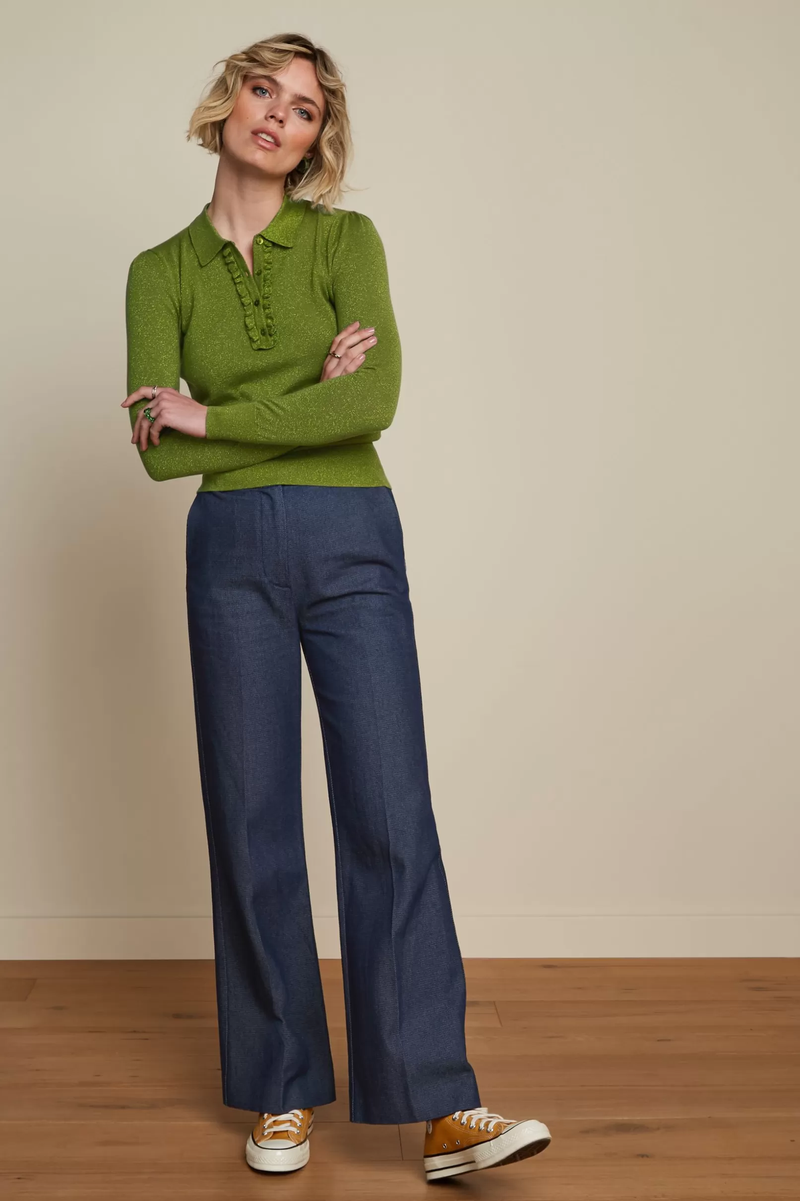 Tops & Shirts*King Louie Polo Rufffle Top Lapis Woodbine Green