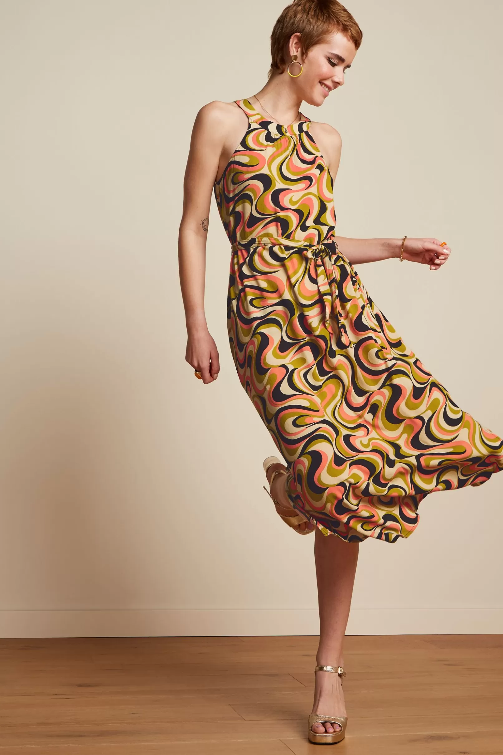 Jurken*King Louie Virna Midi Dress Manic Spring Yellow