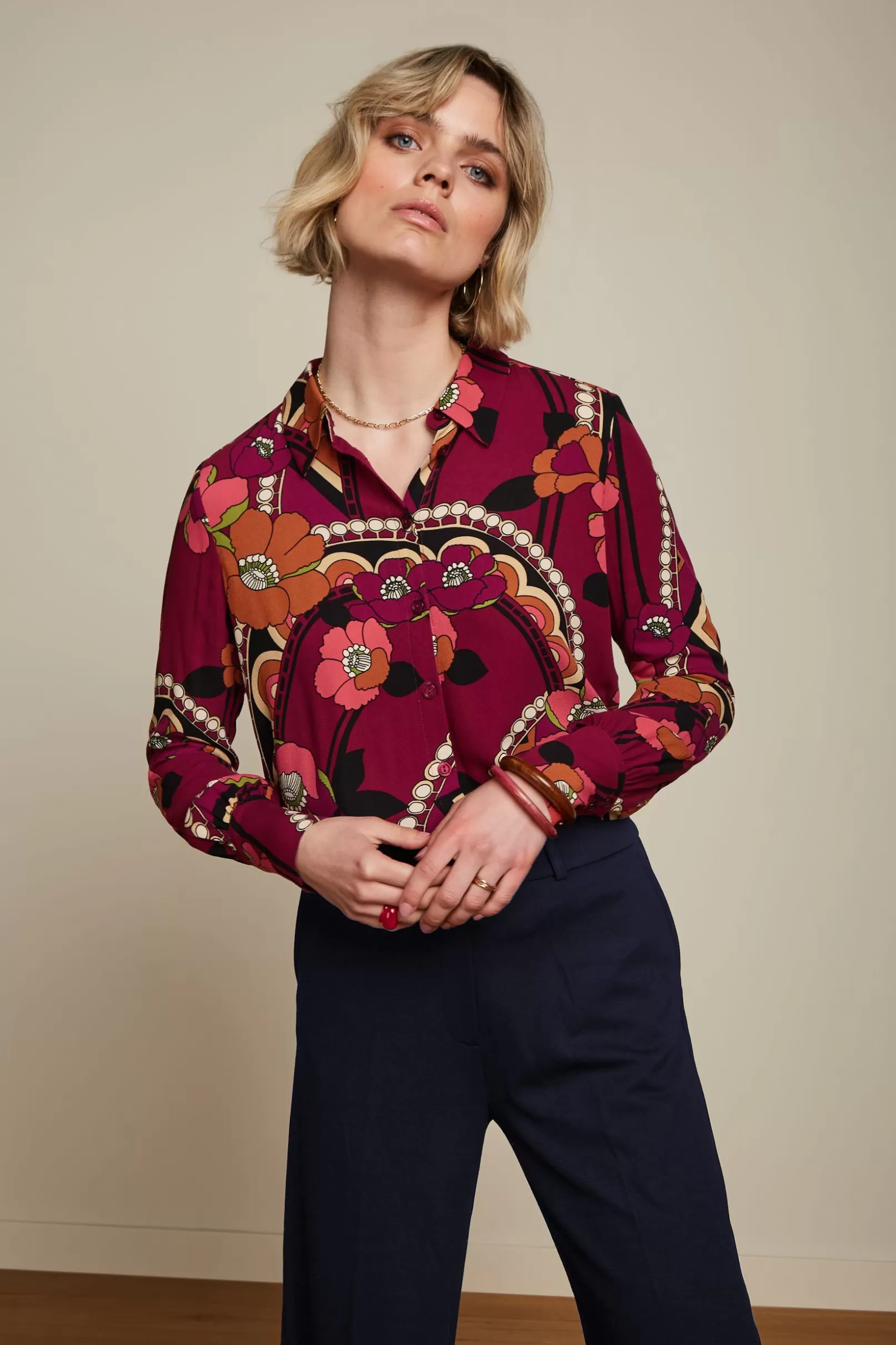 Blouses*King Louie Winona Blouse Lovechild Cabernet Red